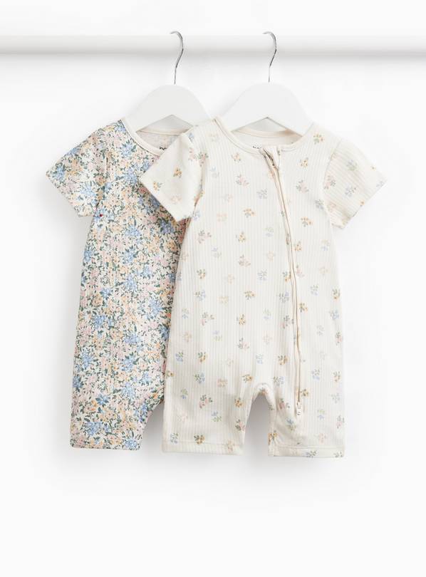 Floral Print Ribbed Rompers 2 Pack 9-12 months